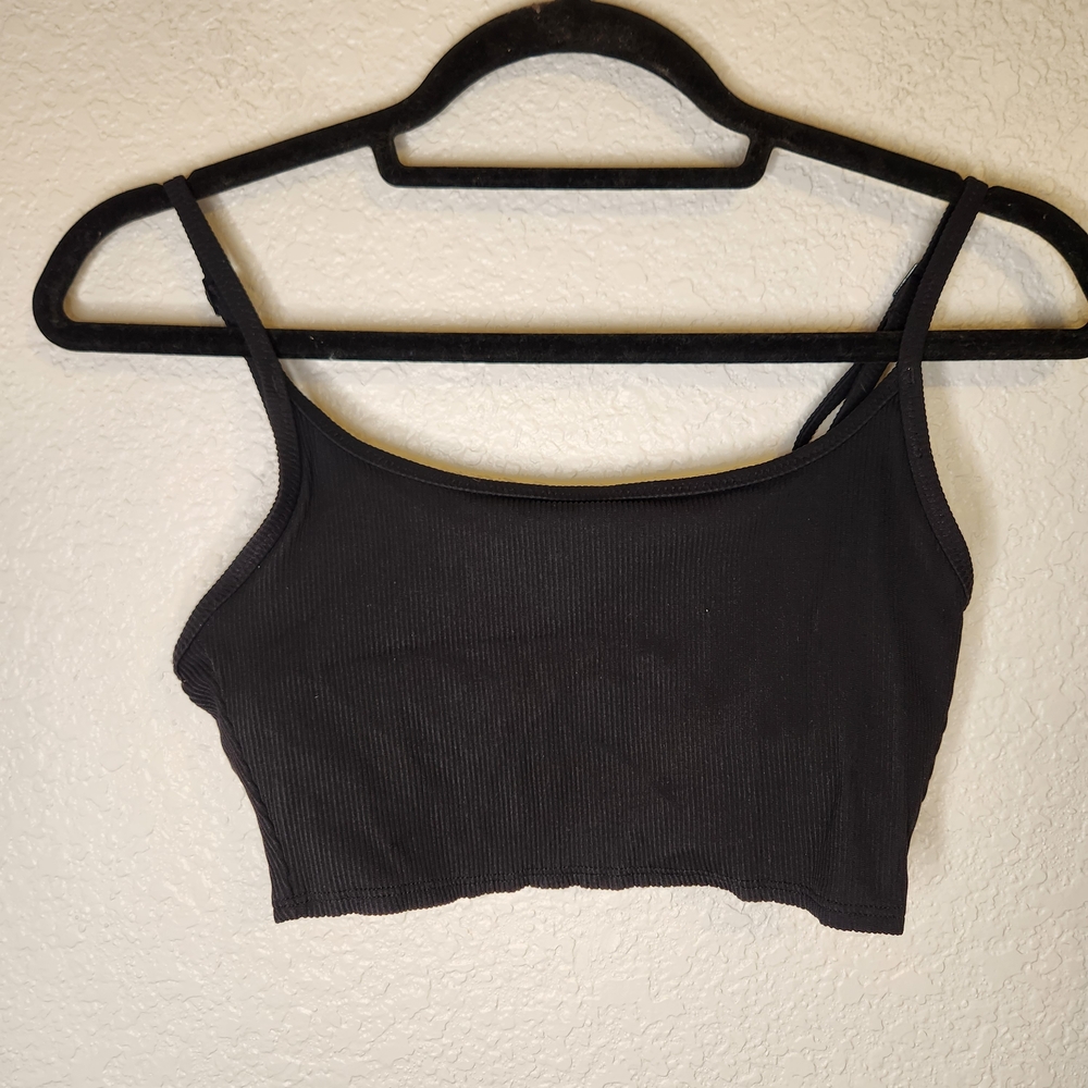 Aerie Black Ribbed Long line bikini top size  XS